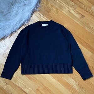 Everlane Boxy Cotton Sweater in Navy Blue
